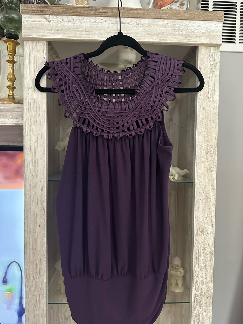 PerSeption Concept Purple Sleeveless Crochet Yoke Blouse